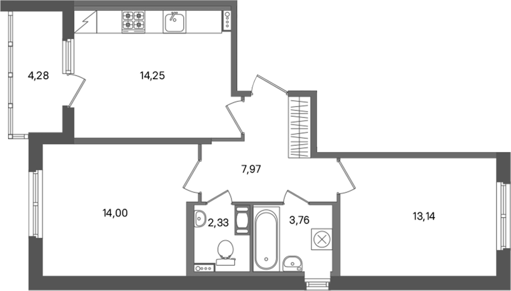 2-комнатная квартира 55.45 м², 3/5 эт., ЖК «ПАТИО. Уютный квартал»